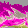 Lugares con temperatura más estable (menos extrema) en este sector (colores rosas): refugios microclimáticos